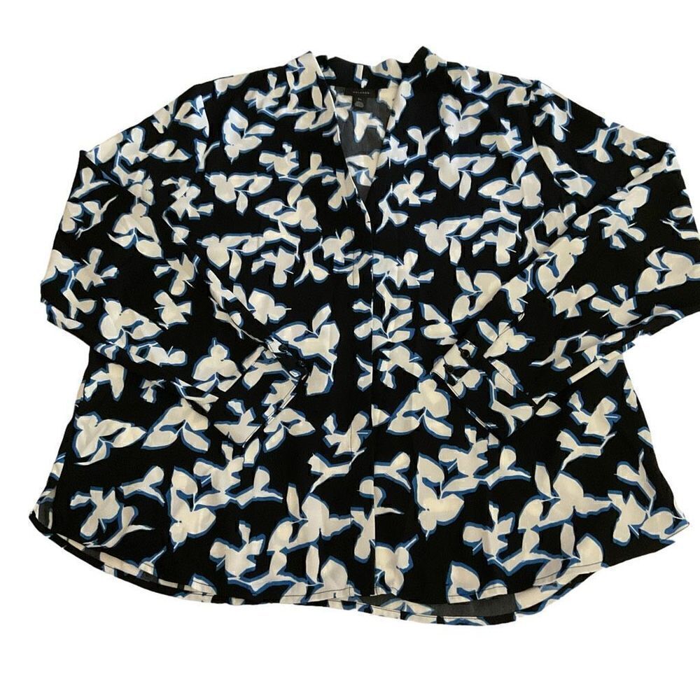 Halogen Button Down Blouse V-Neck Black White Blu… - image 7